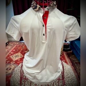 Greyson White Button Down Shirt with Red and accents - leopard collar